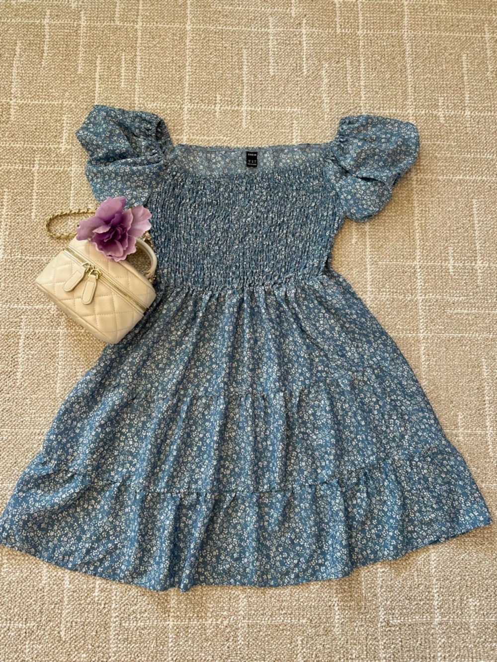 2 Dresses for $22! Blue Floral Smocked Puff Sleeve Dress